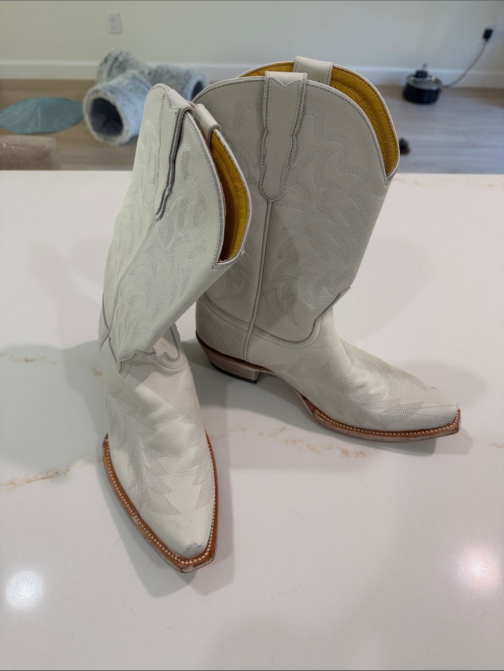 Women's White Western Heeled Cowboy Boots - Genuine Leather